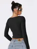 Women's T Shirts 2024 Spring Summer Women Long Sleeved T-shirt Fashion Lace Panel Spicy Girl Top U-neck Female Bottom