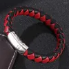 Charm Bracelets Fashion Black Red Braided Leather Bracelet Men Handmade Rope Wrap & Bangles Male Jewelry Gifts Drop