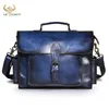 Men Genuine Leather Designer Business Briefcase 13 Laptop Document Case Vintage Commercia Attache Portfolio Crossbody Bag 20272V