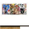 Peintures 3 panneaux Banksy Collage Iti Art Chaplin moderne toile peinture à l'huile impression décor mural pour salon décoration encadrée goutte Dhumw