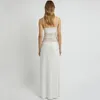 Casual Jurken 2024 Zomer Vrouwen Mouwloze Witte Kleur Bruin Sexy Spaghetti Band Uit De Schouder Mesh Splicing Bodycon Jurk