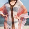 Women's Swimwear Oversize Bohemian Striped V-neck Cape Sleeve Fringed Knitted Summer Dress Beach Cover Up Women Beachwear Crochet Tunic Q900