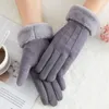 Five Fingers Gloves Winter Female Double Thick Plush Wrist Warm Cashmere Cute Cycling Mittens Women Suede Leather Touch Screen Dri2486