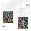 Shopping Bags Cute Printed Huichol Plaid Mexico Art Tote Recycling Canvas Shopper Shoulder Handbag