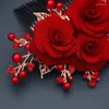 Hair Clips Red Rose Flower Crystal Bridal Comb Wedding Accessories Hairpin Year Gift For Friend