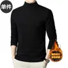 Turtleneck Thicken T Shirt for Men Basic T Shirt Fleece Autumn Winter Long Sleeve Tops Undershirt Solid Color 240221