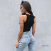 Hot Pr-a Summer White Women T-Shirt Tees Crop Top Embroidery Sexy Shoulder Black Tank Casual Sleeveless Backless Shirts Luxury Designer Solid Color Vest Knitted top