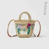 Sacs à bandoulière Sac de paille brodé à fleurs pour les filles mignon Mini sacs à main à poignée supérieure mode d'été sac à bandoulière de plage bohème Messenger PurseH24223