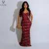 Casual Dresses VAZN 2024 Luxury Designer Solid Sexy Club Sequined Spaghetti Strap Sleeveless Backless Women Long Mermaid Spit Dress