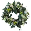 Couronne de pivoines décoratives d'été, 13 pouces, roses artificielles, brindilles florales en soie, décoration murale pour porte d'entrée avec feuilles vertes