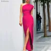 Urban Sexy Dresses Women Ball Evening Dress Sleeveless One Shoulder Slim Fit Lady Dress Tight Waist High Split High Waist Slant Party Maxi Dress 240223