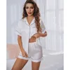 Womens Silk Satin Pajamas Set Short Sleeve Twopiece Pj Sets Sleepwear Loungewear ButtonDown 240219