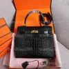 Alligator modedesigner väskor 25 cm kvinnor totes äkta läder axelväska lady handväska högkvalitativ POS226V