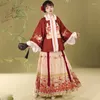 Etnische kleding Chinese Hanfu Dames Ming-stijl Vierkante halslijn Halve mouwen Pluche Paardengezicht Rok Voor Jaargroeten Winter