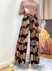 Spodnie damskie miyake plisowane geometryczne wydrukowane dwuczęściowe pasa kobiety koreańskie mody swobodny elegancki prosta szeroka noga