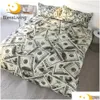 Ensembles de literie Blessliving 3D Ensemble moderne Dollar Motif imprimé Couette Er Vivid Couette 3 pièces Motif d'argent Lit Dropship Drop Delive Dhigu