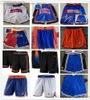 Männer Shorts 2022 NewYork KnicksMen Retro Basketball Shorts Mit Taschen Zipper Jogginghose Blau Weiß Hosen T240223