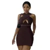 Grundläggande avslappnade klänningar WSevypo Solid Color Cut Out Front Wrap Mini Dress Summer Office Lady Cross Halter Neck ärmlös Pencil Dess DH8TJ