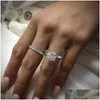 Solitaire Ring Huitan Bling Round Cubic Zircon 2Pcs/Set Womens Simple Fashion Double Stacked Wedding Band Party Jewelry Drop Delivery Dhyk1