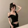 Tanques de grife feminino Tanques Camisole Summer American Sexy Spicy Girl Slim Fit Black Modyable Pleated Roupes Sleeves Top Top