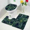 Bath Mats Tropical Leaves Bath Mat Set Green Leaf Monstera Black Carpet Home Bathroom Decor Non Slip Rugs U-shaped Toilet Lid Cover