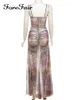 Casual Dresses Forefair Frilly Halter Backless Split Lace Long For Women Y2k 2000s Aesthetic Print Cut Out Maxi Dress Sexy Party Outfit