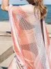 Women's Swimwear Oversize Bohemian Striped V-neck Cape Sleeve Fringed Knitted Summer Dress Beach Cover Up Women Beachwear Crochet Tunic Q900