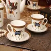 Horse Design Porcelain Coffee Cup With Saucer Bone China Coffee Sets Glasses Gold Outline Tea Cups282c