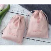 Jewelry 50 Personalized Logo Custom Jewelry Packaging Pouches Print Drawstring Bags Chic Wedding Favor Bags Pink Flannel Cosmetic Bags