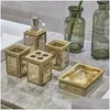 Ensemble d'accessoires de bain Créativité Miroir en verre Résine Salle de bain Européenne Vintage Doré Cinq pièces Accessoires de douche de lavage Toilettes Drop D Dhswv