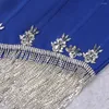 Casual Dresses Women Sexy Strapless Backless Short Bodycon Bandage Dress Silver Jewelry Tassel Chain Elegant Evening Party Red Carpet Gown