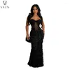 Casual Dresses VAZN 2024 Luxury Designer Solid Sexy Club Sequined Spaghetti Strap Sleeveless Backless Women Long Mermaid Spit Dress