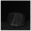 Bérets Cuir Hommes Fedora Chapeau Pour Papa Noir Jazz Authentique Gentleman Billycock Homburg Parrain