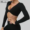 Actieve shirts Sexy gekreukte crop top met lange mouwen Dames Yogakleding Sneldrogend Gymmouwen Shirt Hardlopen Workout Sportkleding Dames