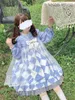 Casual Dresses Korean Fashion Sweet Dress for Women Party Bow Kawaii Fairy Plaid långärmad Slim Mini 2024 Spring Summer