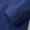Suits Highend Brand Classic Blue eller Gray Plaid Men's Casual Business Suit Retro Officiell kostym Brudgom Bröllopsklänning Jacka Vest Pants