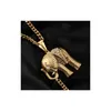Pendant Necklaces Hip Hop Antique Brass Sier Bling Diamond Elephant Necklace Stainless Steel Rapper Jewelry Gifts For Men And Women Dhs72