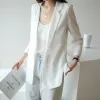 Blazers Women s Chiffon Suit Jacket Spring and Summer Korean Version Lose White Thin Tun Mid Length Coat Quarter Sun Shirt Grace