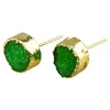 Studörhängen Tumbeelluwa Green Titanium Plated Natural Quartz Druzy Crystal Gold Tone Jewelry for Women