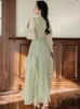 Casual Kleider Französisch Rüschen Fee Kleid Frauen Laterne Hülse Grüne Gaze Sping Viktorianischen Stil Robe Longue Soiree Femme Pour Mariage