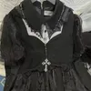 Hänge halsband vintage mode gotisk stil lolita crystal cross borr kedja rosenkrans mörkrött svart halsband