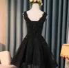 Elegant Black Cocktail Party Dress 2024 Lace Appliques Sleeveless Beading Graduation Gowns Sequin Short Prom Homecoming Dresses