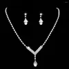 Necklace Earrings Set Rhinestone Drop Korean Style Elegant Water Dangle Women Bridal Wedding Jewelry
