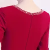Party Dresses Evening Dress Burgundy Jersey Beading Crystal O-Collar Short Sleeve Pleat A-line -length Zipper Plus Size C1734