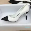 2024 Heel leather kitten heel slingback Heels beige black white wedding party dress shoe