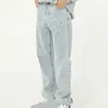 Men's Jeans Men Straight-legged Graffiti Baggy Korean Fashion Denim Trousers Spring Autumn Pants With Zipper Pockets