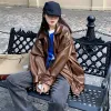 Jackor 2023 Ny höstkoreansk svart skinnjacka Kvinnor Winter Long Moto Biker Zipper Jacket Streetwear Harajuku Y2k Loose Female Coat