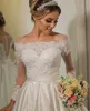 Ball Gown Vestidos De Noiva Satin Wedding Dresses for Women 2021 Long Sleeve Bridal Gowns Pearl Lace Robe de Mariage