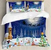 Set di biancheria da letto Copripiumino natalizio Stagione invernale Pupazzo di neve Albero di Natale Slitta di Babbo Natale Scatole regalo luna Neve e stelle Decorazione della stanza Bambini