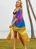 Women's Swimwear Bohemian Chiffon Colored Kimono For Women Beach Bathing Suit Cover Ups Long Dress Plus Size Beachwear CardiganQ1180